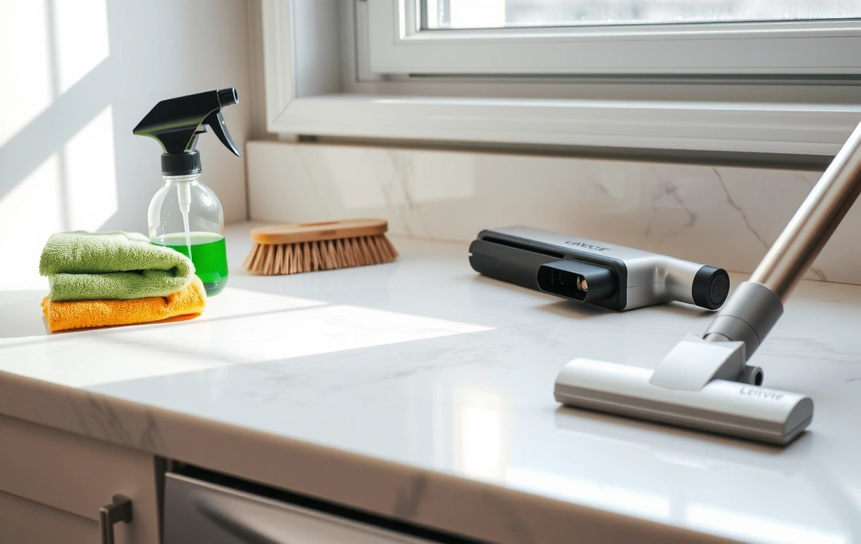 Outils de nettoyage professionnels alignés